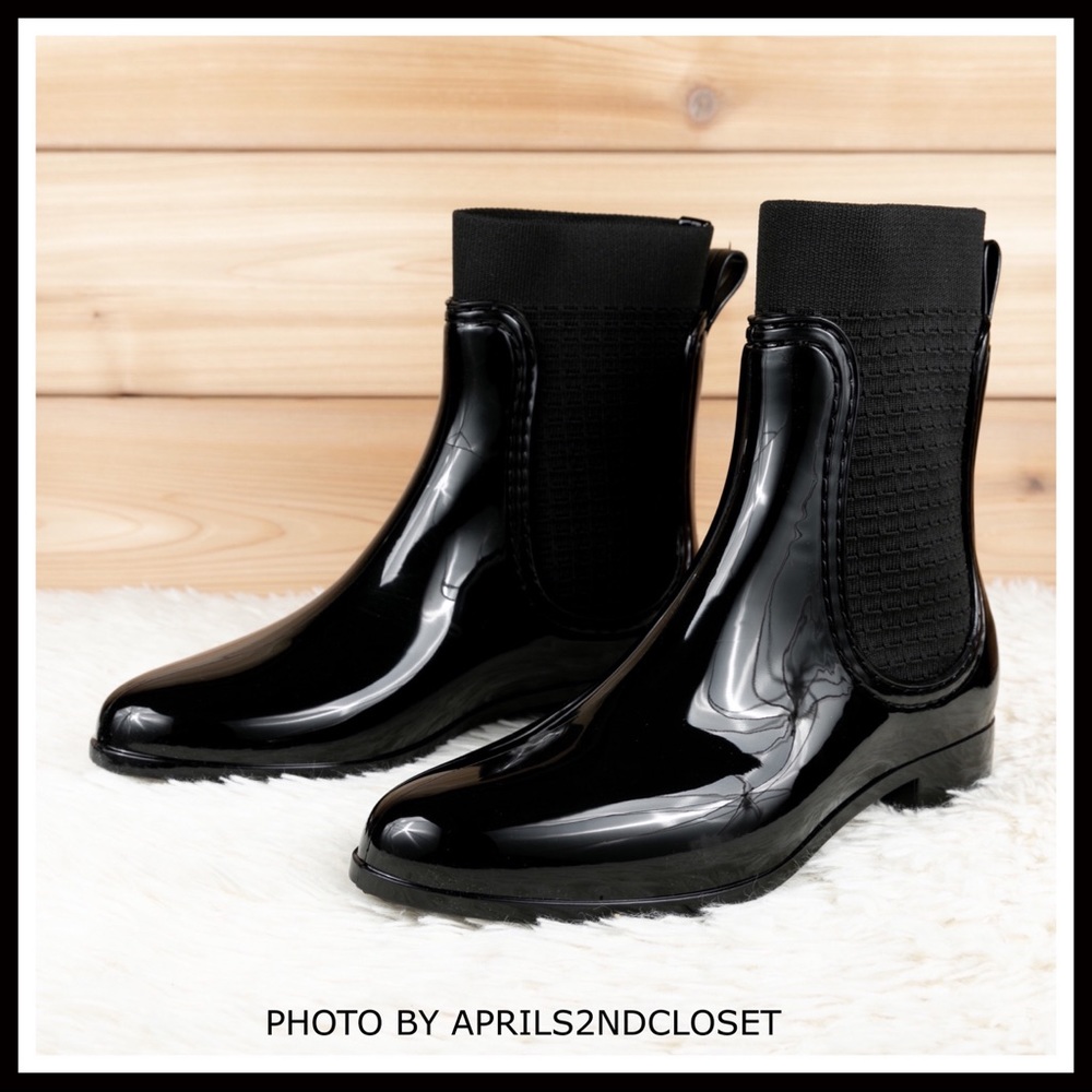 BLACK WATERPROOF ANKLE BOOTIES RAIN BOOTS A2C - Picture 6 of 16
